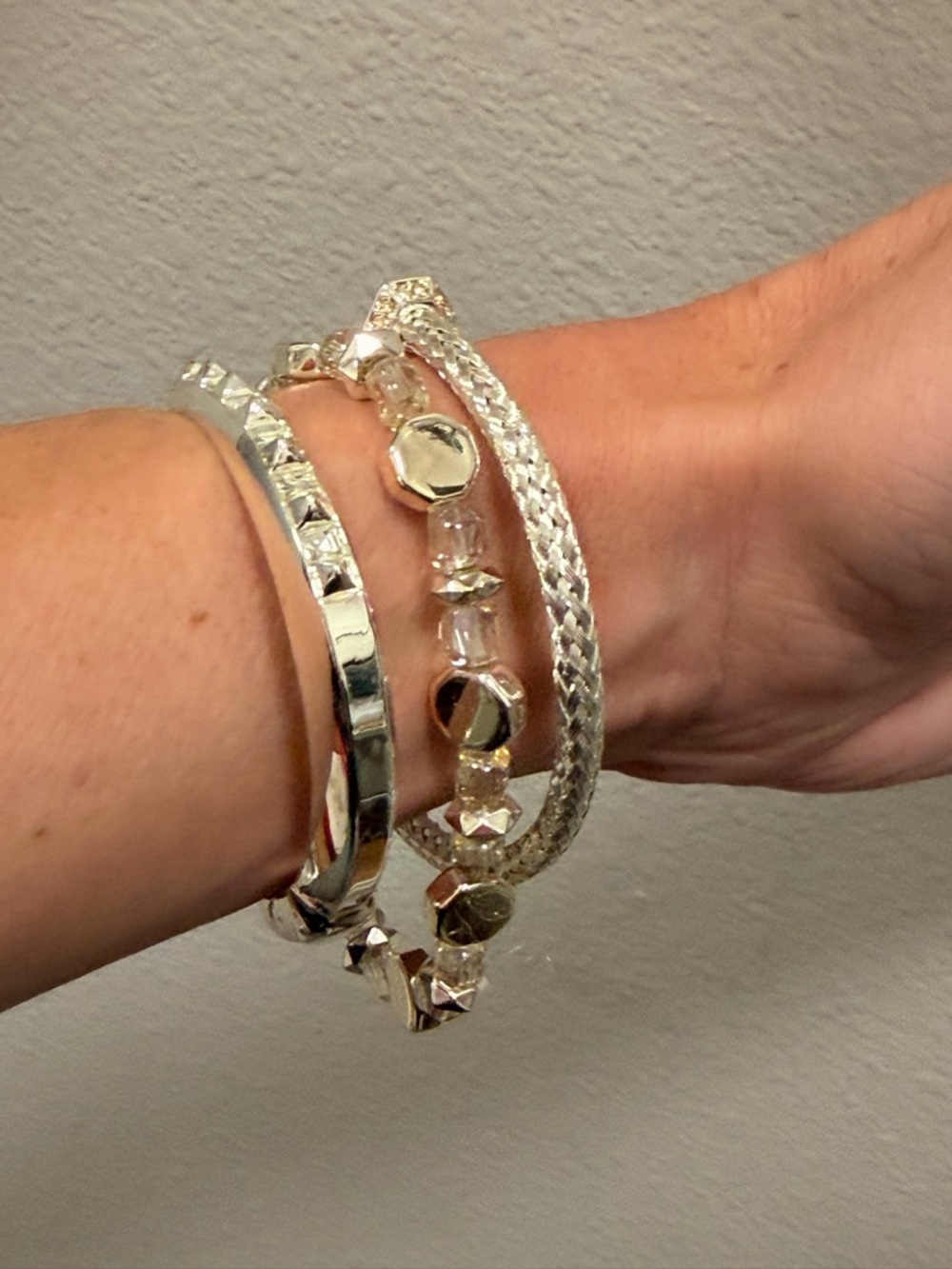 Bomb Party NWOT! Silver Multi-Row Bracelet with Black Enamel Logo Charm - Picture 5 of 8